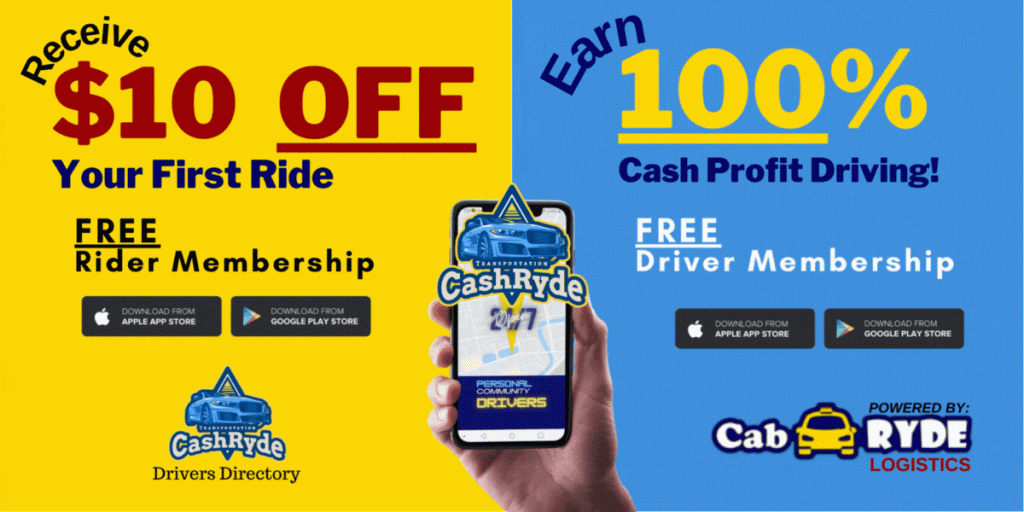 Download the CashRyde Mobile Rideshare App.
