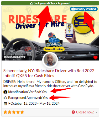 CashRyde Driver Listing Background Approved Banner