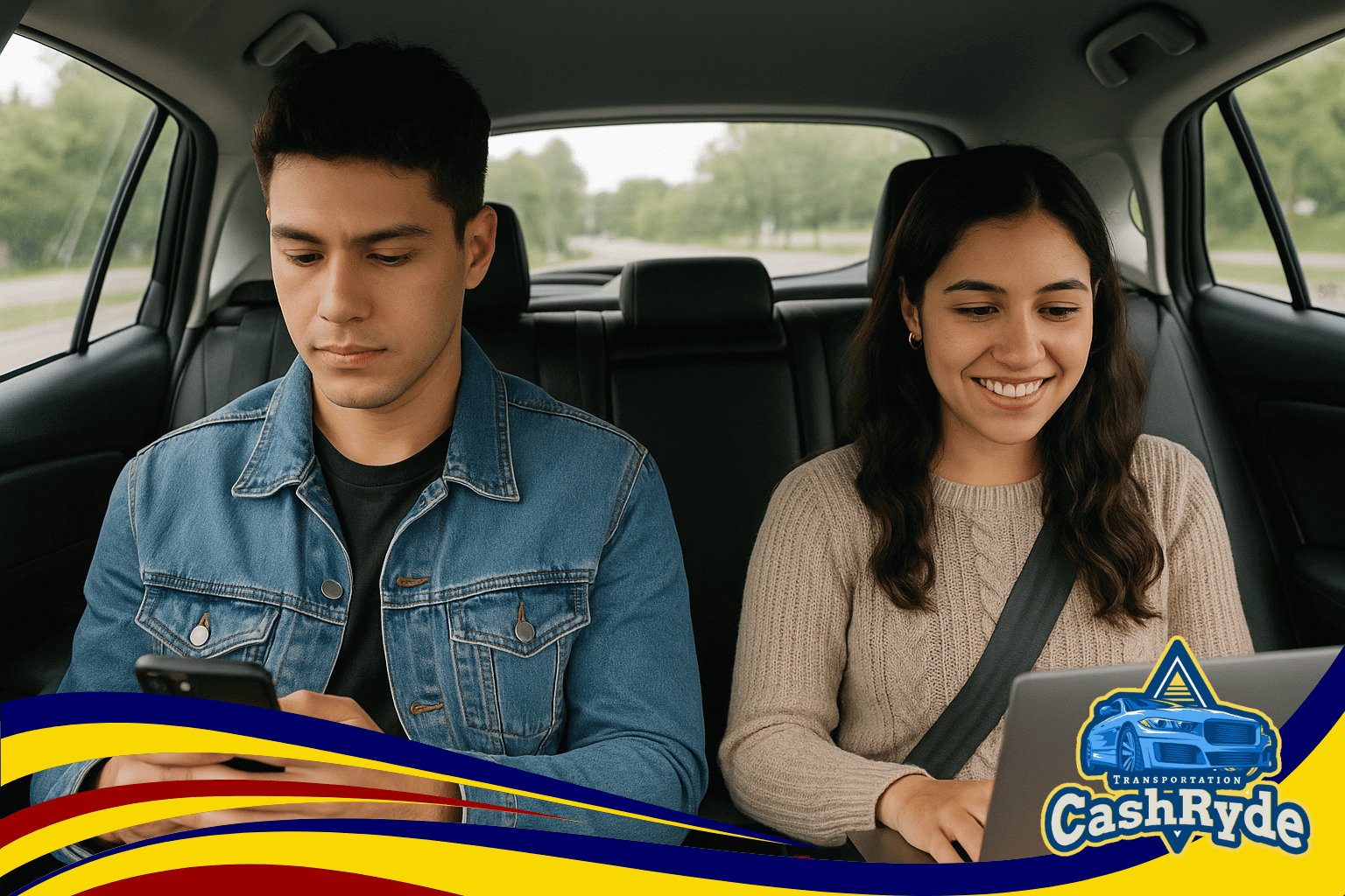 Riders sitting in back seat